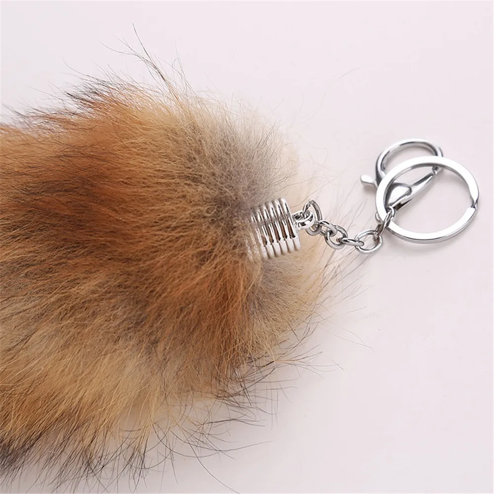 Faux Rabbit Fur Cute Fox Tail Keychain Pendant Women Key Ring Holder Pompoms Key Chains Trinket FB