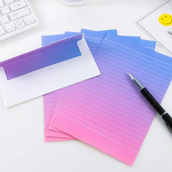 

8 Sets Envelopes and Letter Paper Creative Color Gradient Cute Envelope Stationery Writing Paper for Office School