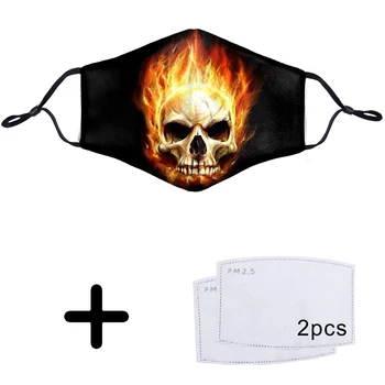 

Fire Skull Swag Hip Hop Punk Rock Cool Face Mouth PM2.5 Free Filter 2pcs Masks Anti Dust Dustproof Washable Muffle Hip-Hop Masks