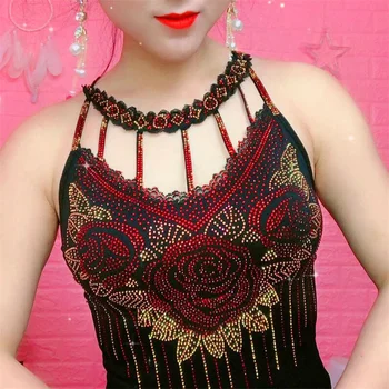 다이아몬드 캐미솔 여성 블라우스, 장미 꽃 탑, 2023 여름 겉옷, 네트 레드 뷰티 백 바텀 셔츠, 타이드 여성 슬링 탑