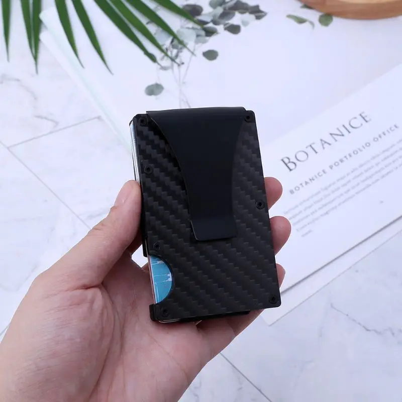 Держатель для карт, денег, денег, RFID, зажим, мужской кошелек, портативный, Противоугонный, из углеродного волокна, тонкий, бизнес, для путешествий, H7ED