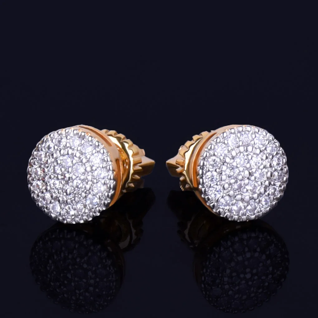 8MM Gold Color Small Round Stud Earring AAAA Cubic Zircon Screw Back Men’s Earrings Fashion Hip Hop Jewelry