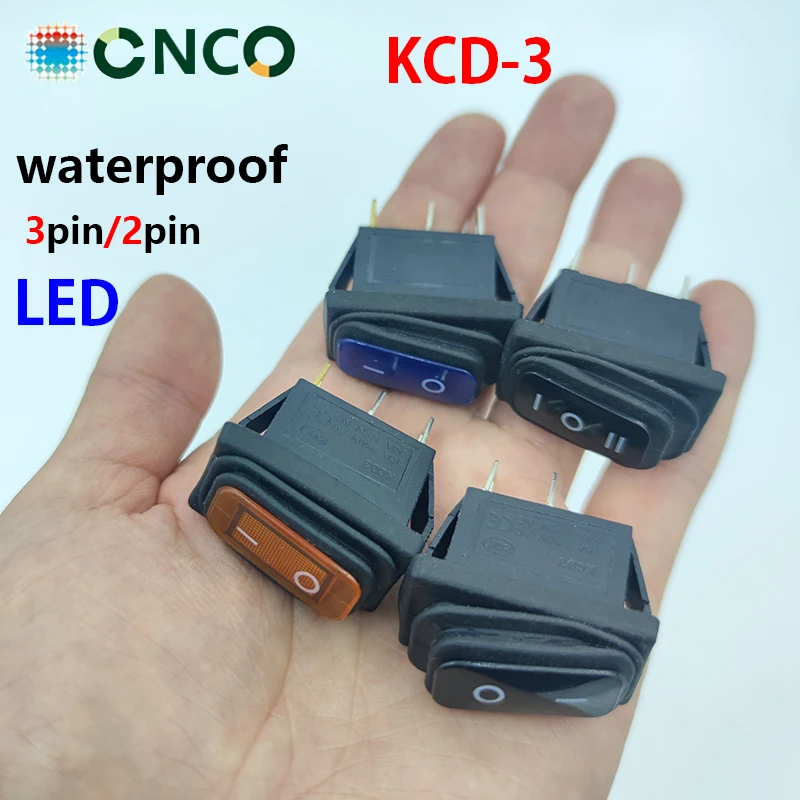 KCD3 waterproof rocker switch start stop 3Pin electrical equipment with lighti power LED 15A 250V/20A 125V | Обустройство дома