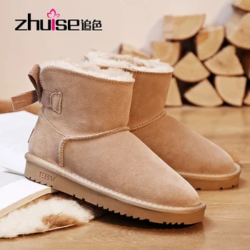 

Moug winter shoes women snow boots original Mini Brooch flats handmade sheepskin platform ladies ankle boots