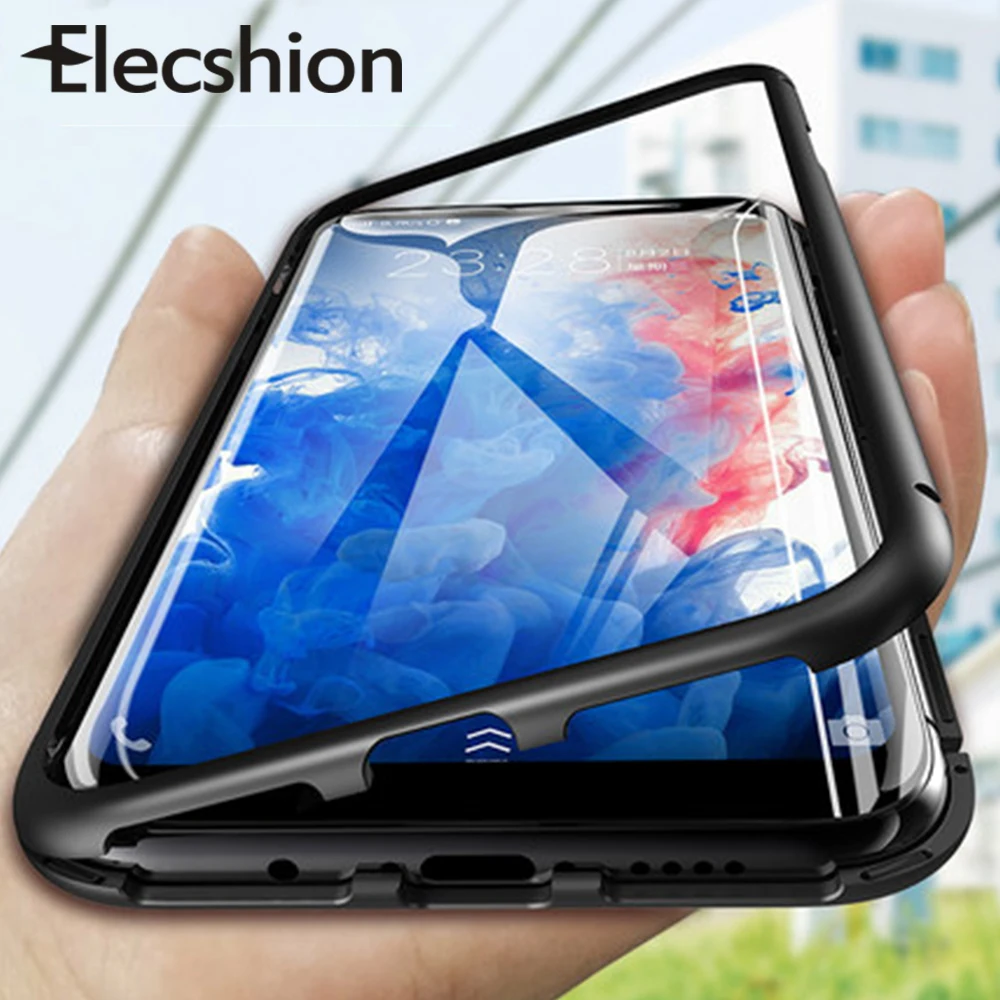 Металлический магнитный чехол для Samsung Galaxy S8 S9 S10 plus A50 M20 iphone 6 7 8 XS X Закаленное