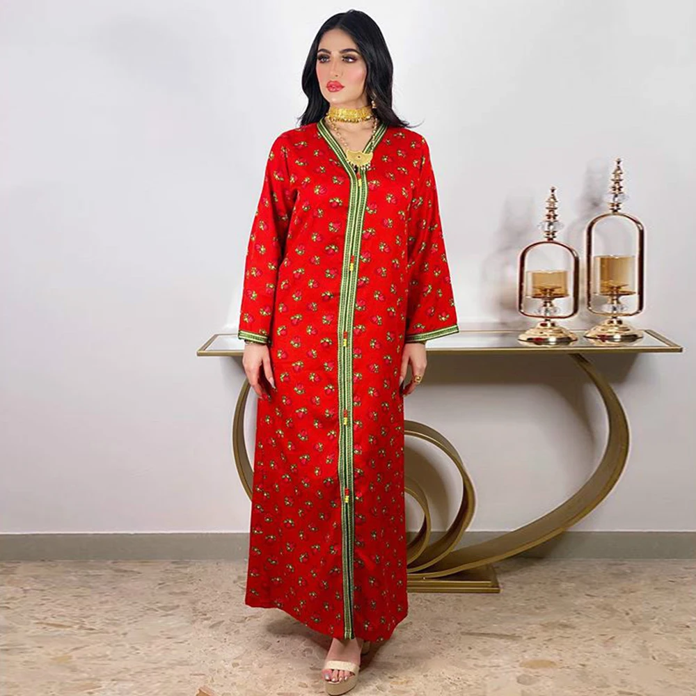 Siskakia Eid Mubarak Abaya платье для женщин мусульманская красная лента v образный вырез