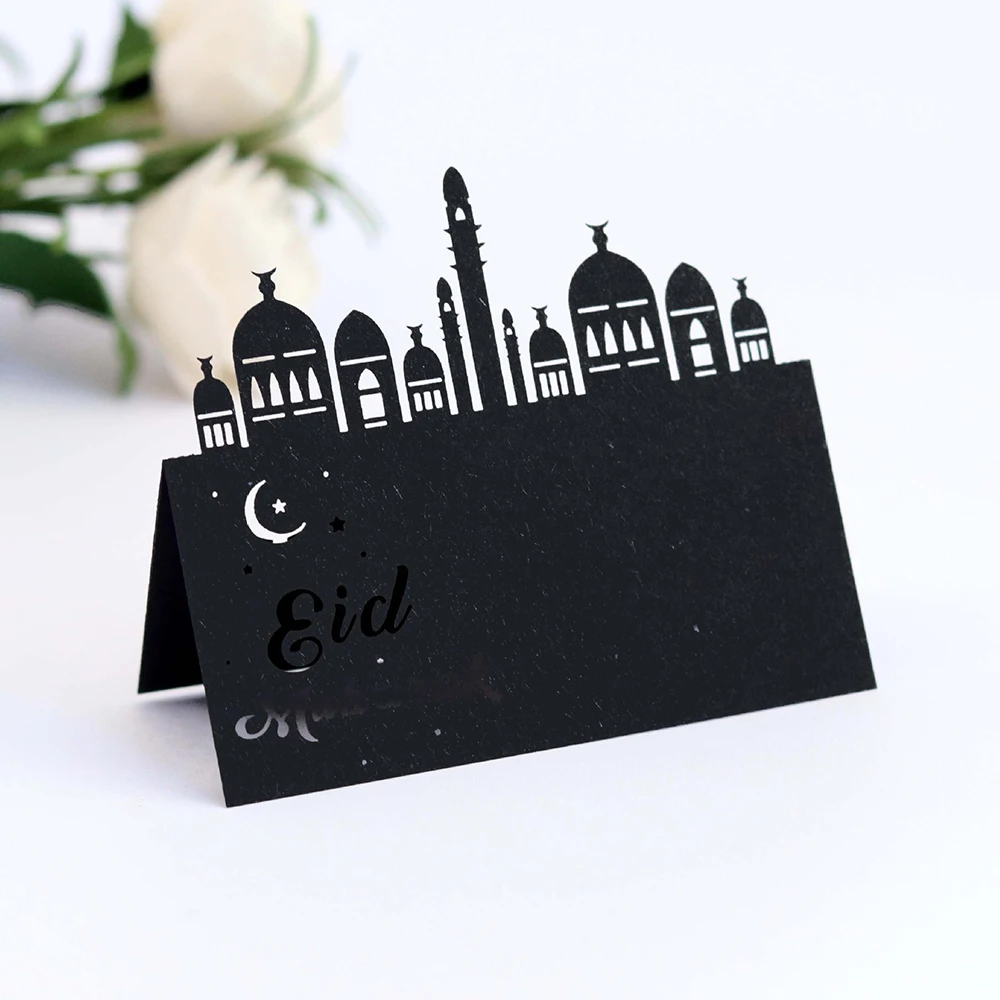 Eid Mubarak вечерние открытки на сиденье, лазерные пирсинг, праздничные декоративные карты, Золотая бронзовая карта на место, счастливые Eid Ramadan Kareem, мусульманские Вечерние украшения
