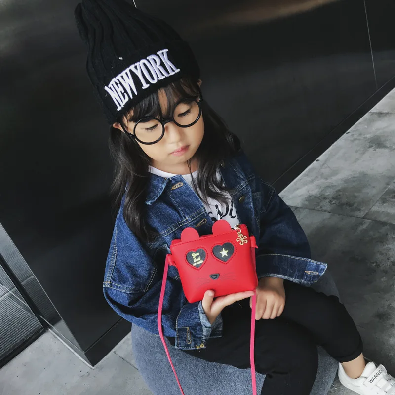 

New Style CHILDREN'S Bag Peach Heart Contrast Color Cat Cute Princess Mini Oblique Bag Girls Collocation Small Backpack