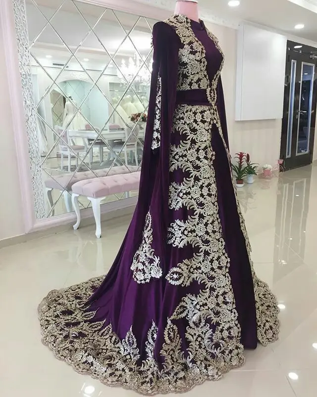 Morocco мусульманские Вечерние платья Дубайский Кафтан Вечернее платье фиолетовое с аппликацией на высоком вороте длинные женские вечерние платья для выпускного вечера de so