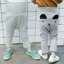 Новые товары из Южной Кореи; детская одежда; сезон весна-осень; хлопковые клетчатые брюки с высокой талией для новорожденных; шаровары с героями мультфильмов