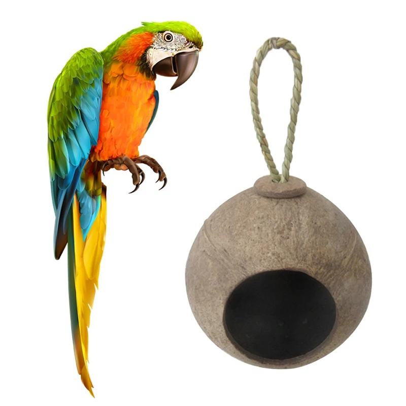 

Creative Natural Coconut Shell Nest for Birds House Cage Feeder for Pet Parakeets Finches Sparrows Hut Pet Parrot Parakeet Toy