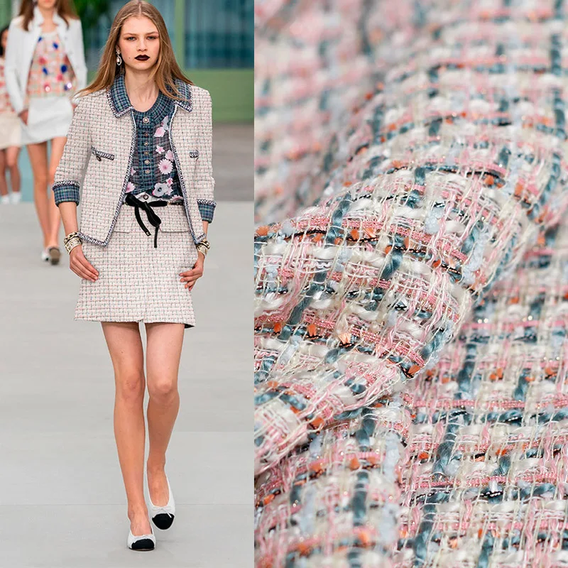 100x150 см розовый зеленый полосатый пряжа окрашенная твид для женщин осенне-зимнее платье пальто аромат костюм DIY шитье