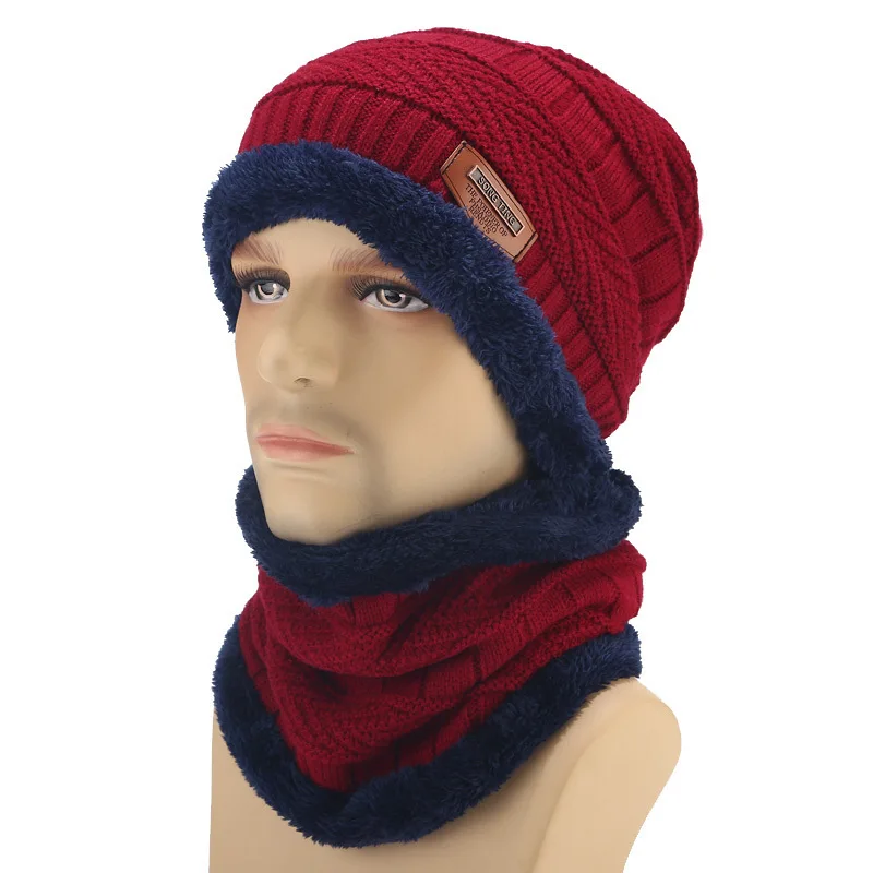 wine Модные зимние шляпы для женщин Beain Hat Kitted Big Ball gorro invierno mujer Зимний шарф и шапка, комплект, сохраняющий тепло - Цвет: wine