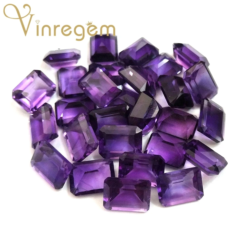 

Vinregem AAAAA Top Quality 1PCS Natural Emerald Cut Amethyst Loose Gemstone DIY Stones Fine Jewelry Wholesale Lots Bulk
