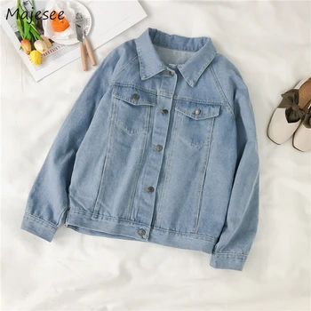 

Jackets Women Denim Classic Vintage Loose Blue Simple Student Harajuku Korean Style Casual All-match Womens Jacket Coat Ulzzang