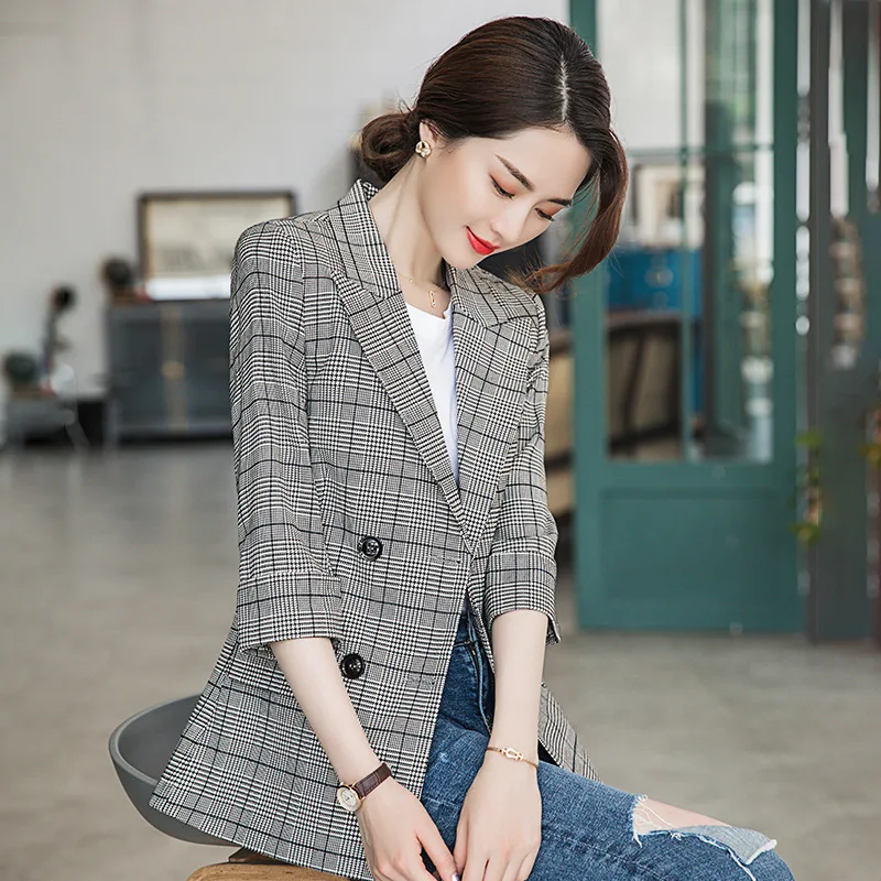 

Plaid Small Suit Coat Women's Autumn And Winter Korean-style Casual Versatile Retro Pattern Network Red Port Kong-Style Fashion