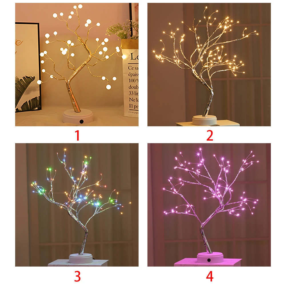 DIY ночник яркость сенсорный выключатель светодиодный свет 36 светодиодов 108 светодиодов дерево форма вечерние домашний декоративный Бонсай стиль фейерверк