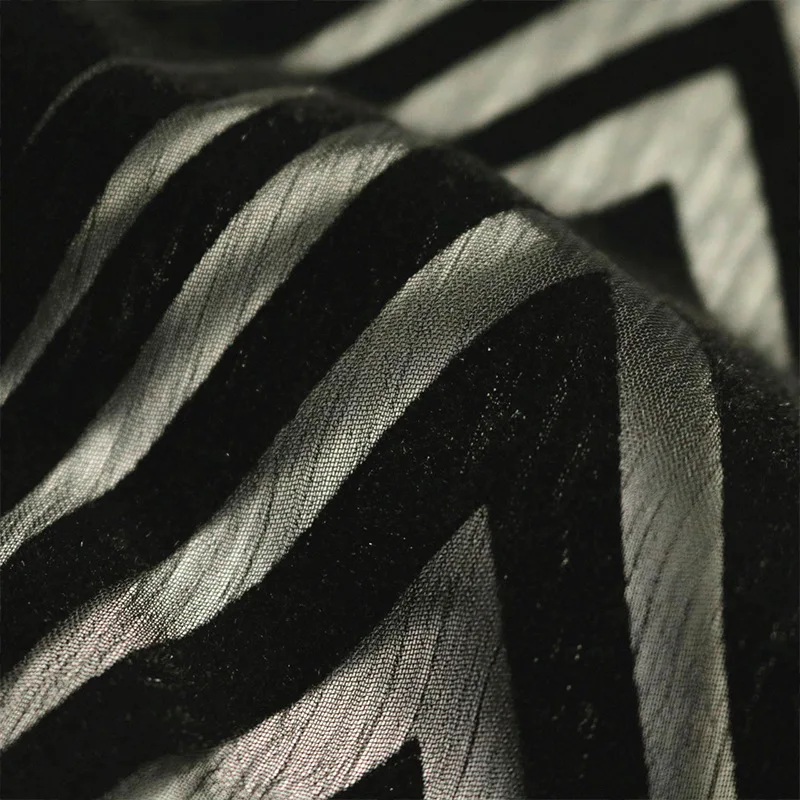 1.48m*1m Geometric Lines Chiffon Flocking Fabric Crepe Printing 75D Chiffon Crepe Velvet Fabric for DIY Clothing Decor