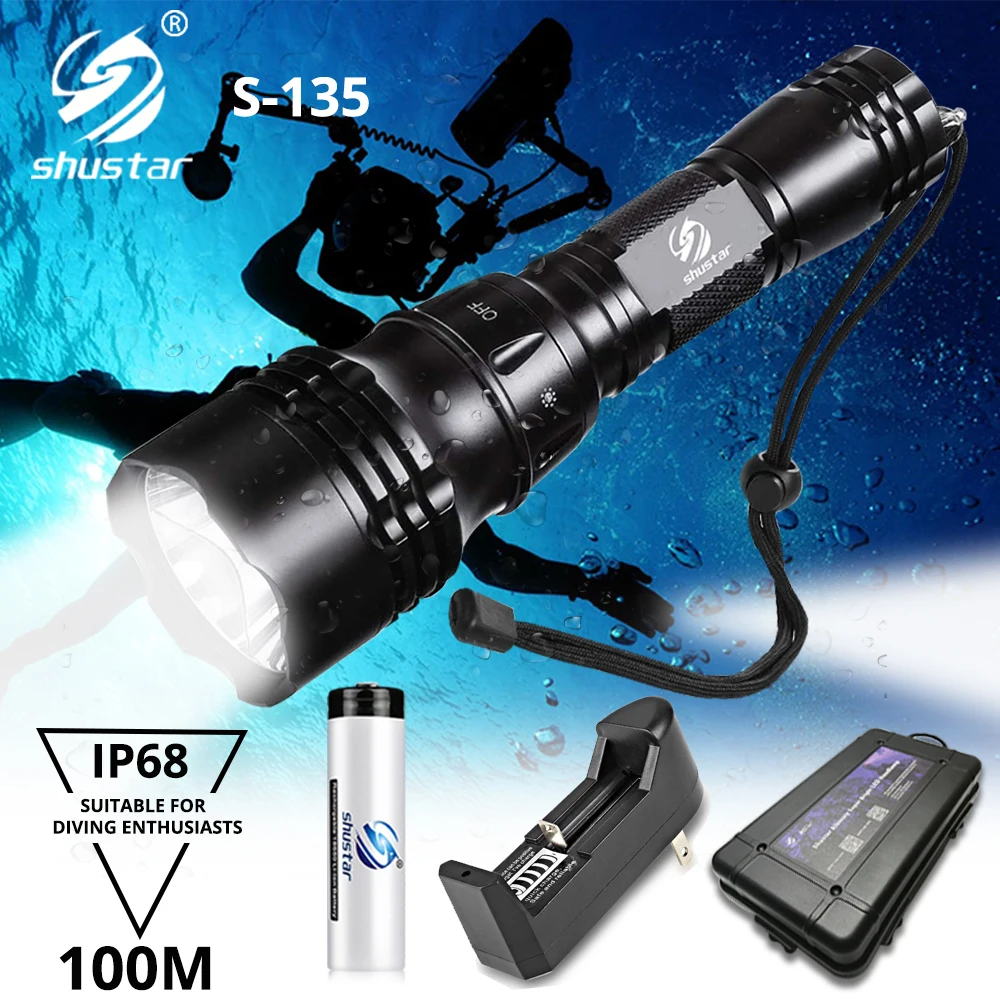 ProfessionalDivingLEDFlashlightUnderwaterLightsIP68Waterproof