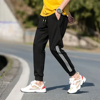 

WWKK Men's Casual Pants 2020 Trousers Men Pants Slim Fit Sweatpants Cotton Jogger Striped Bodybuilding Gyms Pants Sportswear