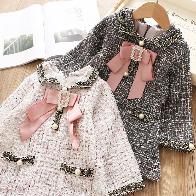 Online Woolen Bunte Mädchen elegante Kleid Kinder Prinzessin gitter Kleider kid kleinkind Mädchen Volle Hülse Kleid Kinder Kleidung
