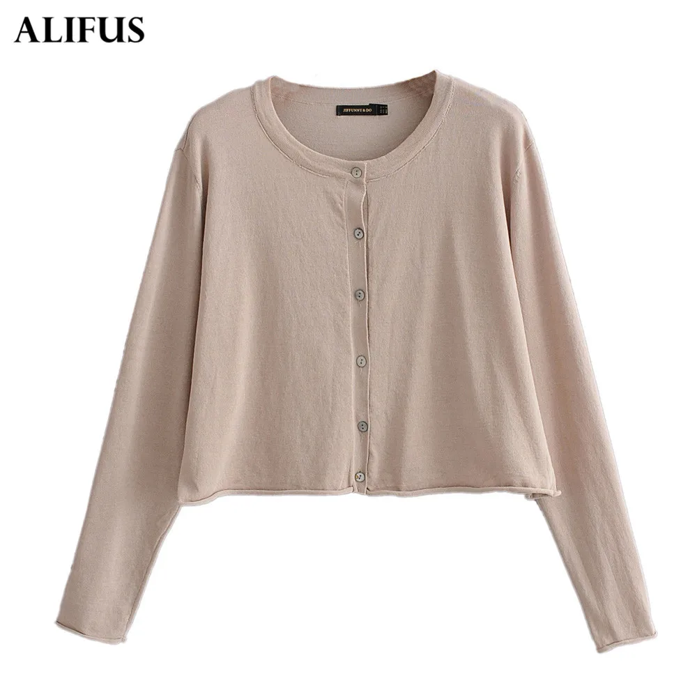 

Fashion Za Womens 2019 New Fashion Soild Single Row Button Knitting Round Neck Long Sleeve sweater