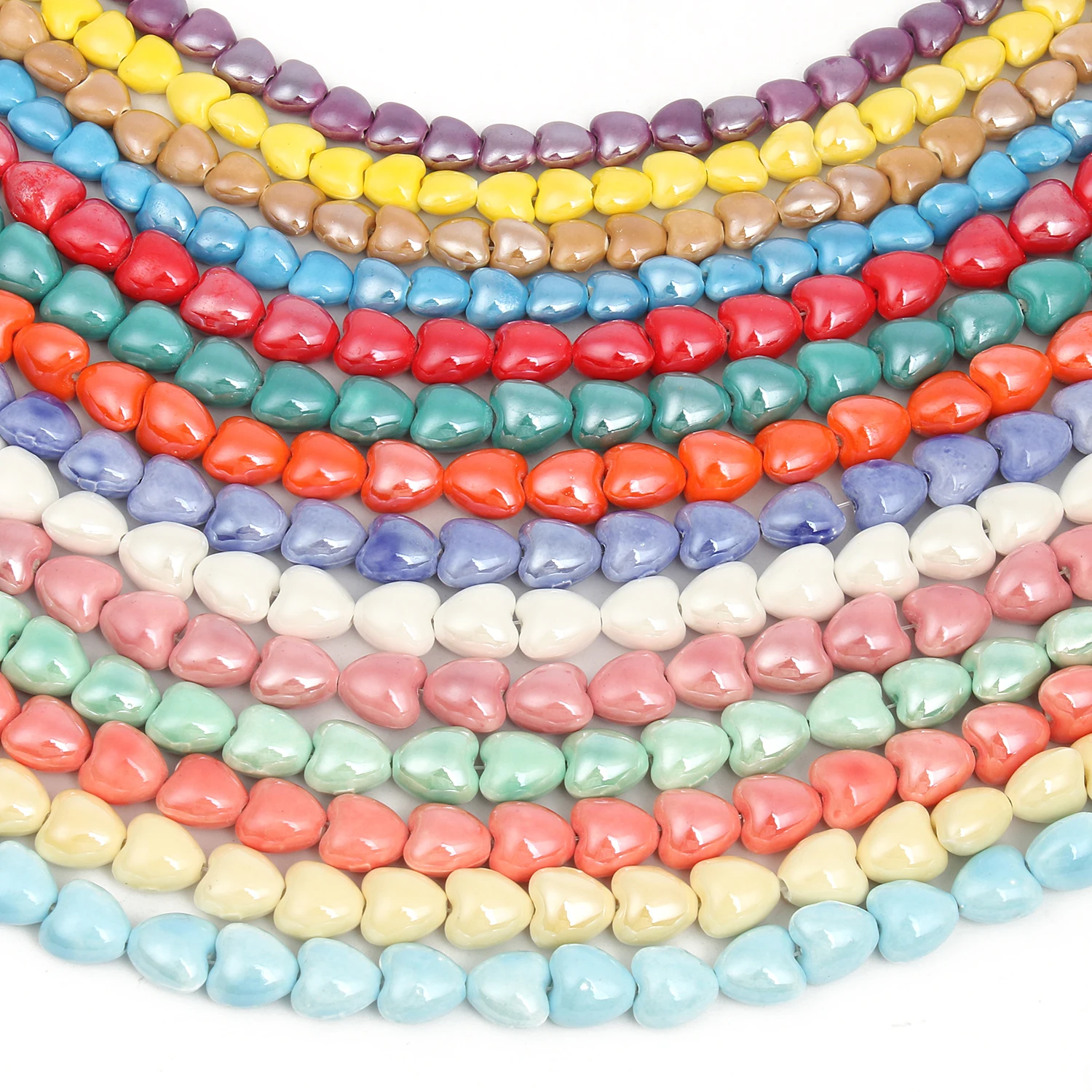 

10mm 12mm Heart Shape Beads Ceramic Beads Multi-color for jewelry making Hole Beads Handmade Porcelain Beads