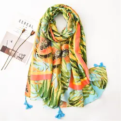 2019 зеленый шарф с растительным принтом для женщин Лето Весна пляжная шаль для дам тропический стиль Пончо Накидки Бесконечность головной