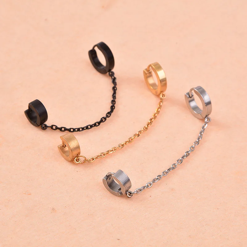 

New Fashion Long Chain Two Earrings For Women Leaf Clip Alloy Piercing Helix Piercing Ear Piercing Oreja Earrings Cuff