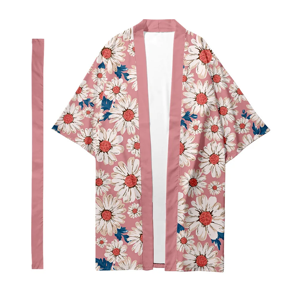 

Plus Size XXS-6XL Daisy Print Long Style Loose Japanese Cardigan Women and Men Harajuku Haori Kimono Cosplay Top Yukata Robe