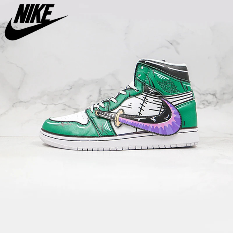 Мужские баскетбольные кроссовки Nike AIR JORDAN 1 AJ1 белые и зеленые дышащие удобные