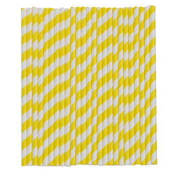 

100 x Retro Stripe Vintage Paper Drinking Straws Birthday (Yellow)4packs