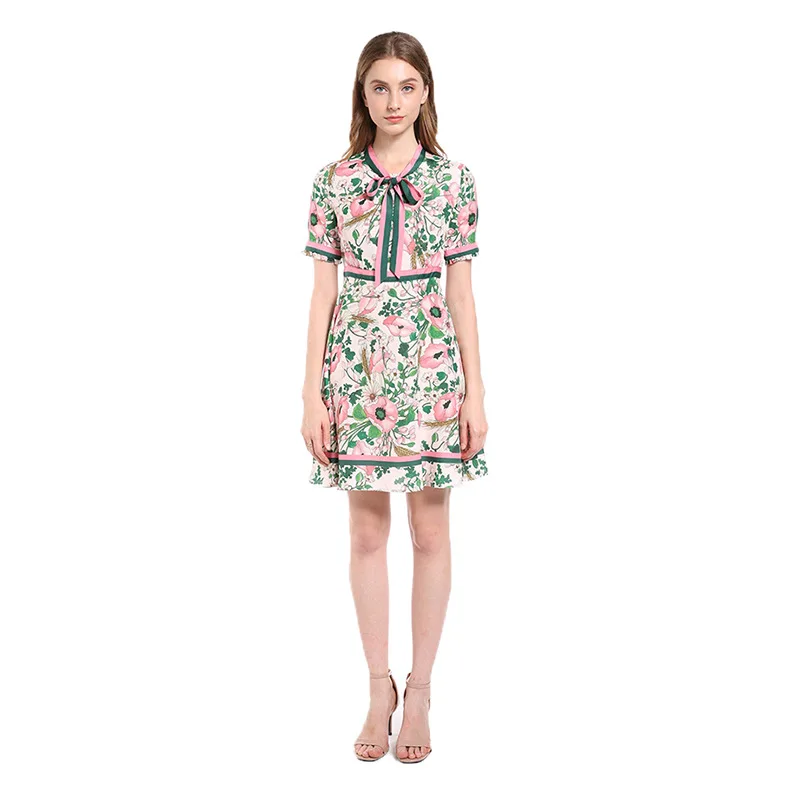 

Sanis 2019 High Quality Fashion New Arrival Designer Women's Dress Creative Temperament Flower Print System A Word Ladies Dress
