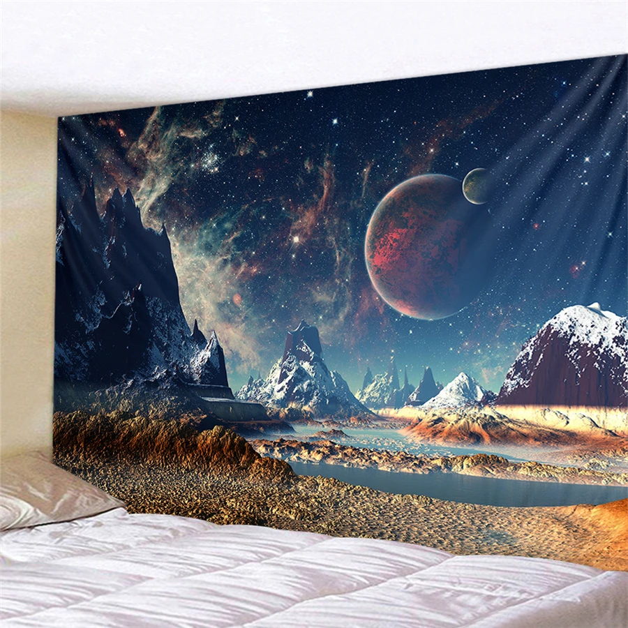 Nature Art Moon Tapestry Mountain Galaxy Starry Sky Hanging Wall Tapestries Psychedelic Carpet Wall Blanket Rug Tapiz Landscape