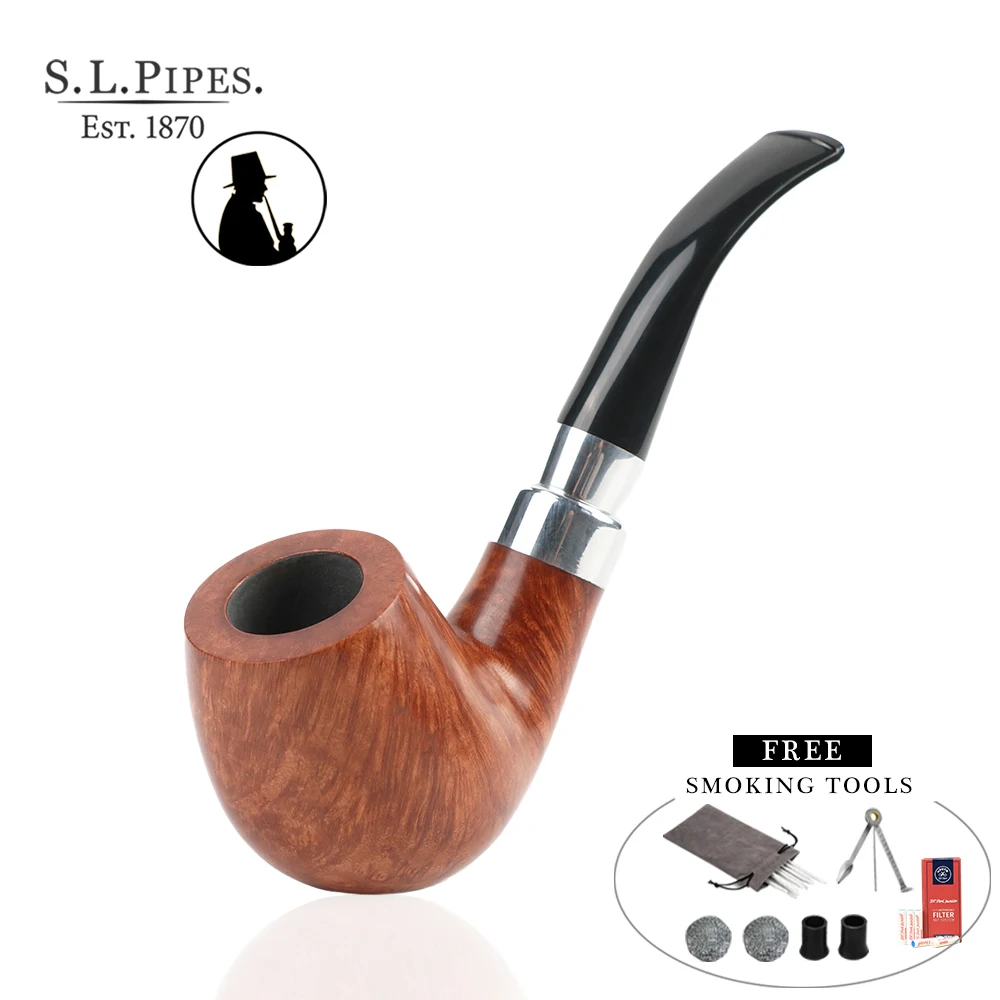 Briarwood 흡연자용 담배 파이프, 더블 실버 링, 대형 사이즈, 9mm 필터에 적합, 무료 흡연 세트
