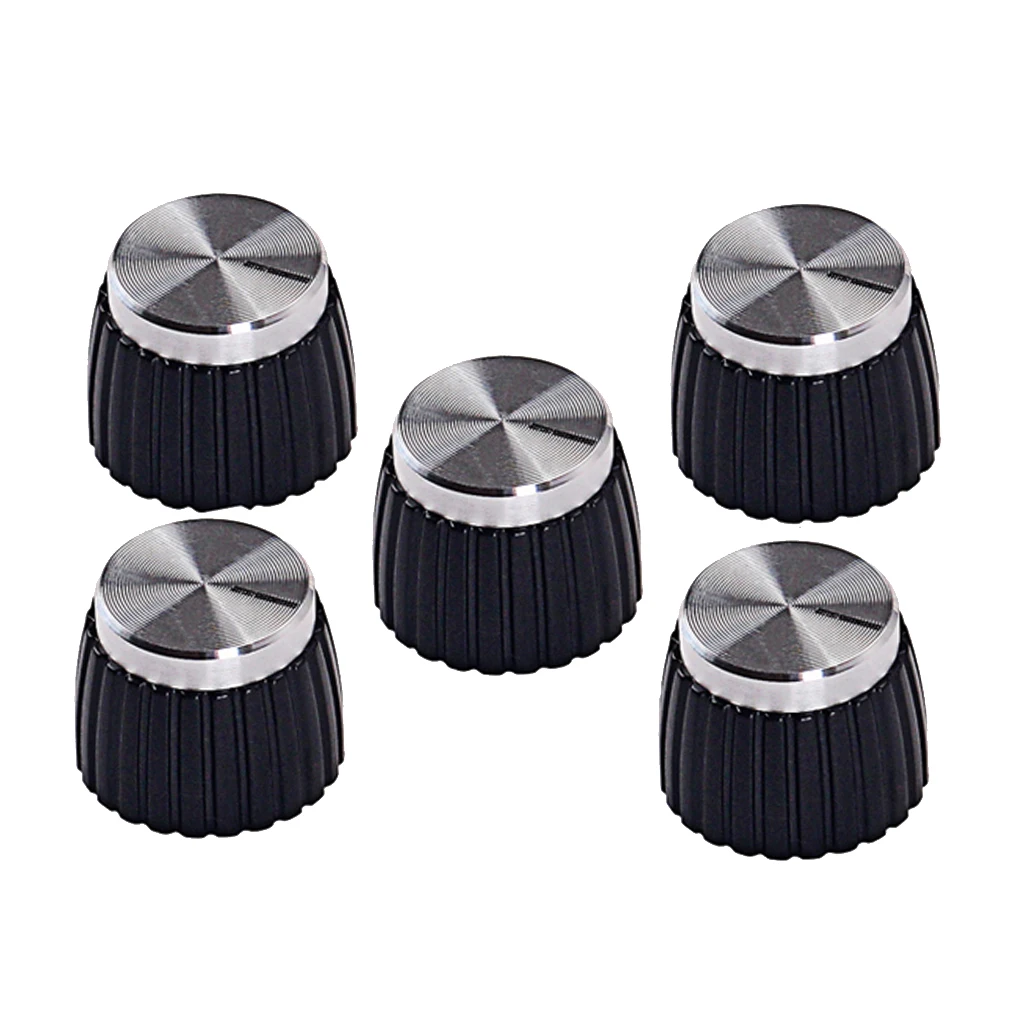 5Pcs Plastic Black Guitar Stereo AMP Amplifier Knobs Buttons with Silver Cap for    