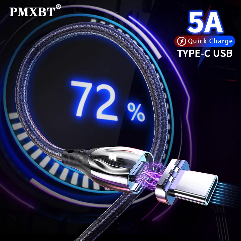 Магнитный кабель USB Type C 5 А для быстрой зарядки телефона Huawei P40 P30 P20 Mate 20 Pro