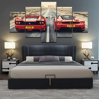 

Painting Canvas Modular Home Decor Poster 5 Panels Red Car Framework Modern Wall Art Pictures For Living Room Decoration