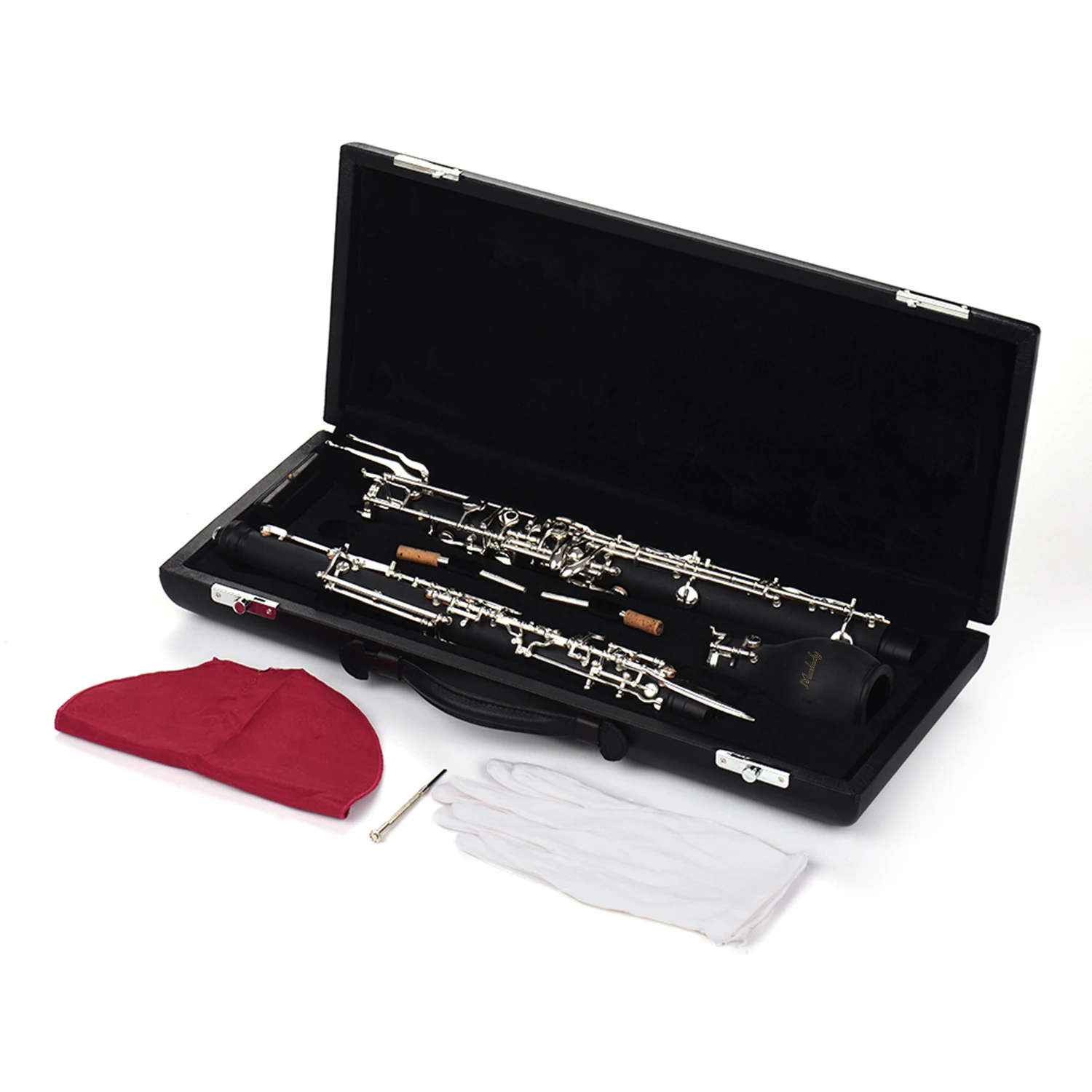 Muslady Professional English Horn Alto Oboe F Key Synthetic Wood Body Silver-plated Keys Woodwind Instrument with Reed Gloves