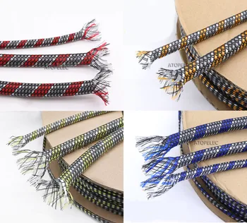 

5M 4mm Wide Braided Soft PP Cotton Yarn + PET Expandable Sleeving Cable Wire Sheath Mixed Red/Orange/Yellow/Blue+White+Gray