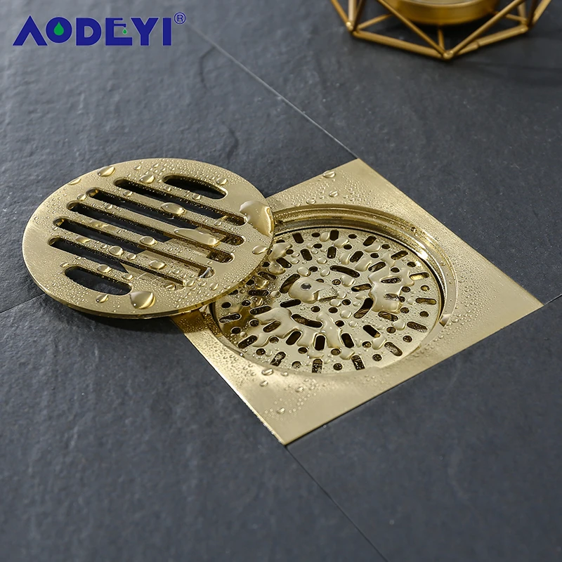 Bathroom Gold Shower Floor Drain Accessories Square Waste Shower Water Cover