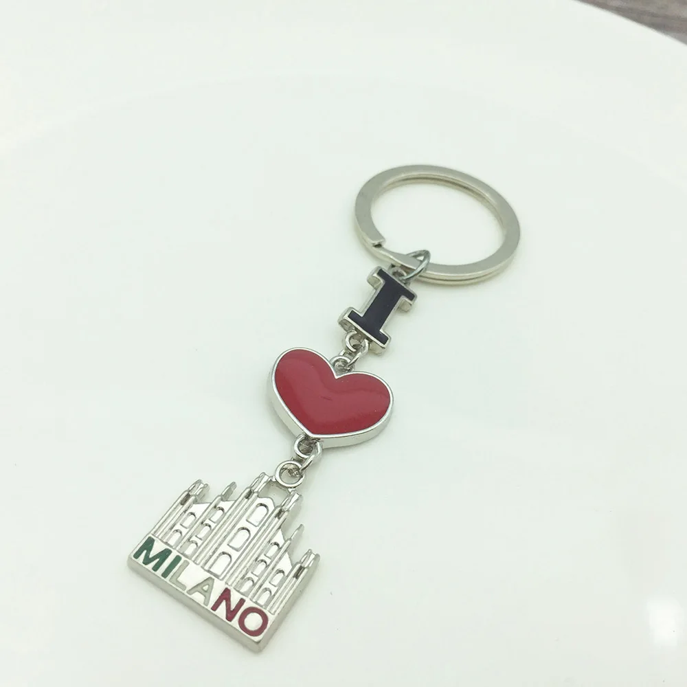 Новое поступление, трендовые туристические сувениры брелок для ключей, красное сердце, я люблю Милано, Италия, металлический сплав, буквы, брелок, продвижение, премиум подарок