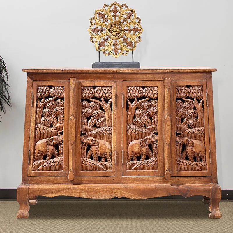 

Thai Solid Wood Carved Elephant Porch Cabinet Southeast Asian Style Thai Spa Massage Shop Living Room Furniture