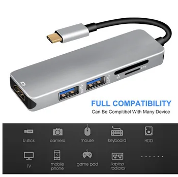

USB Type C Hub With 5 in 1 Multi-port Adapter 4K HDMI Output