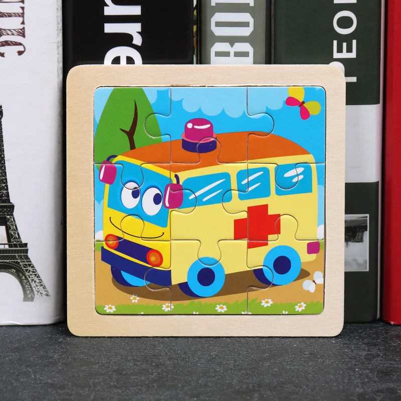 9-Piece Mini Wooden Jigsaw Puzzle Set - Montessori Educational Board Game