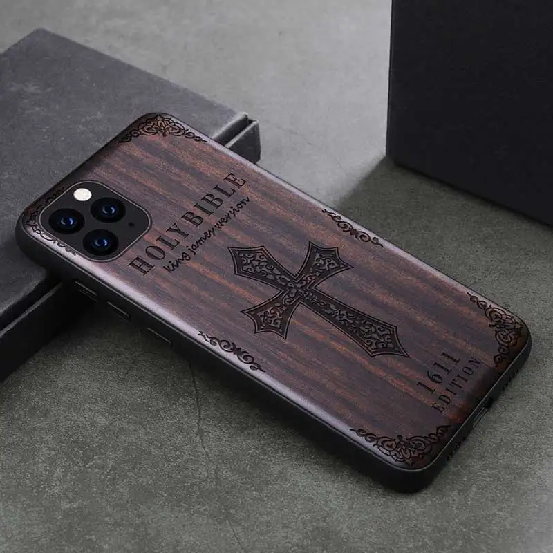 Новый чехол для iPhone 11 Pro черный из черного дерева 2019 резной деревянный бампера ТПУ