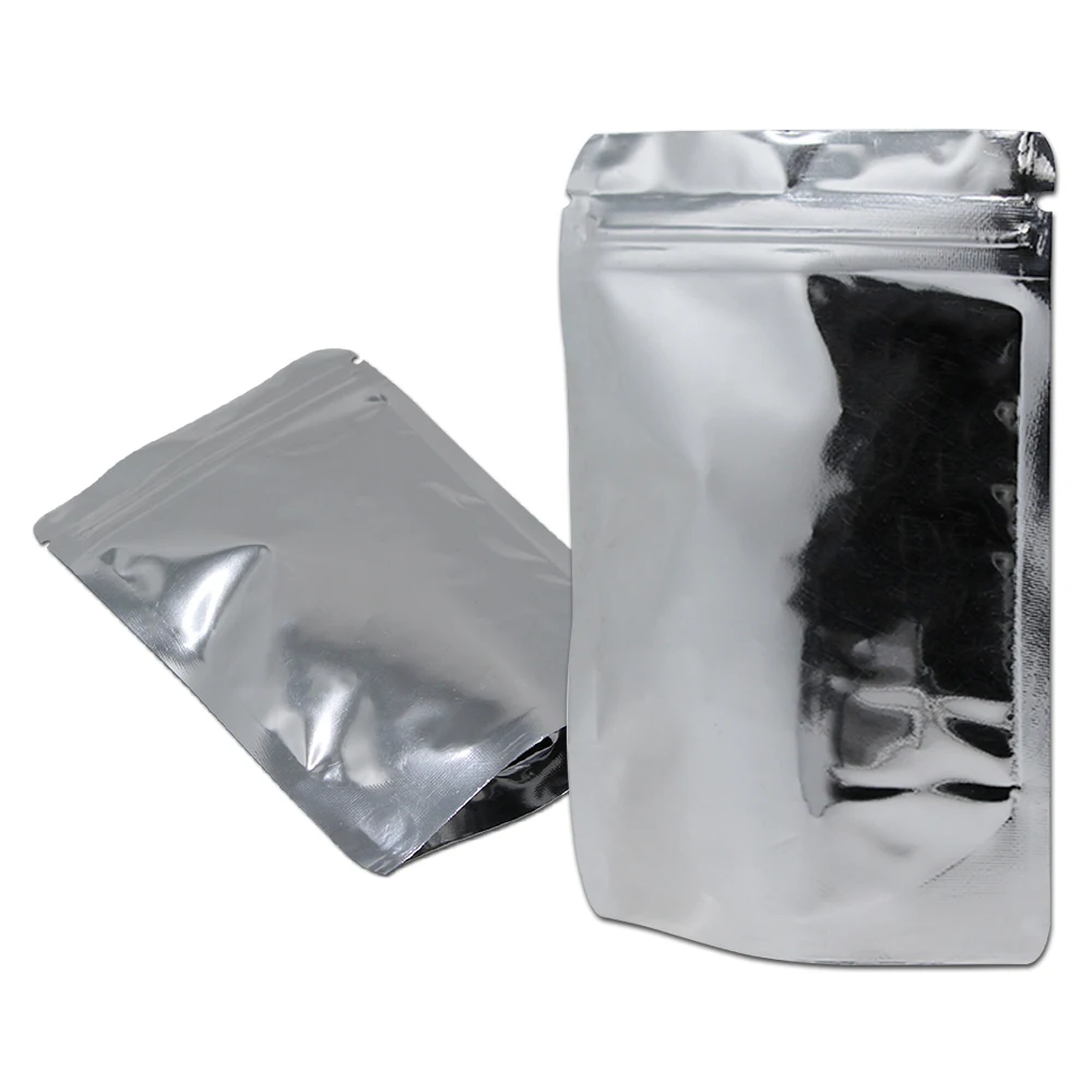 

Stand Up Silver Mylar Foil Zip Lock Packaging Bag Aluminum Foil Zipper Packing Pouch for Candy Dried Food Pack 100Pcs/lot