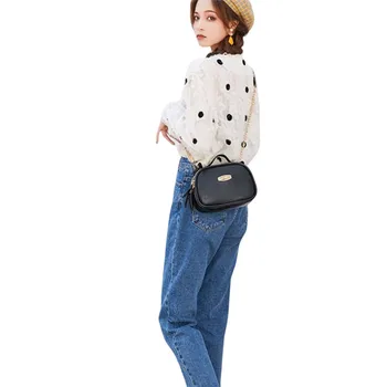 

Autumn Ladies Fashionable Solid Color Chain Bag Handbag Shoulder Bag Girls Sweet Crossbody Bag Casual PU Leather Messenger Bags