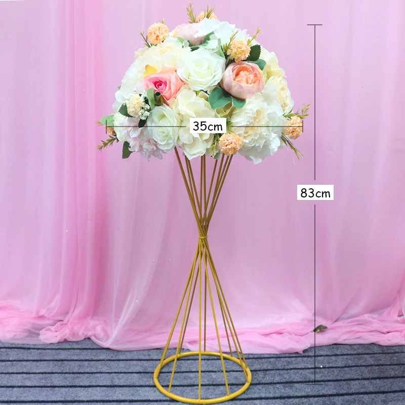 JAROWN Artificial Rose Flower Row Flower Ball Wedding Centerpieces Candle Stick Flower Stand Hydrangea Silk Fake Flowers Home Decor (61)
