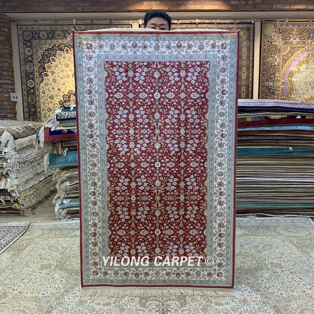 YILONG 3'x5' Восточный Классический шелковый ковер ручной работы красного цвета персидский стиль изысканный ковер(HF219B